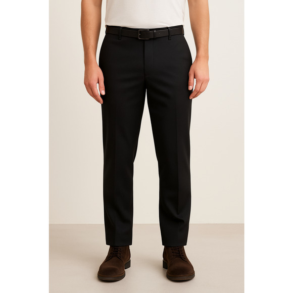 Azzuro Men’s Black Dress Pants 36 Short Wool-Touch Comfort Lined Slacks - Picture 1 of 10